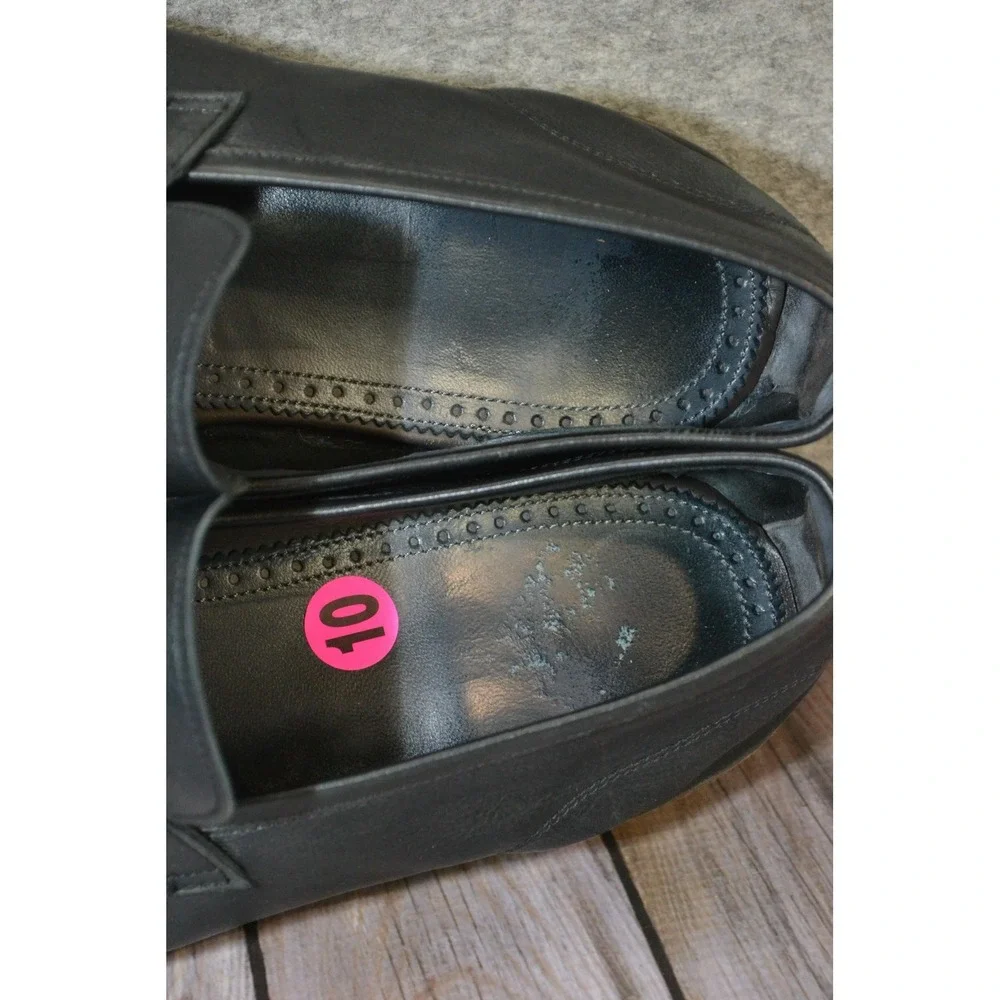 Di Bianco Shoes Mens 10 Black‎ Leather Slip On Dress Rubber Sole Loafers - Italy
